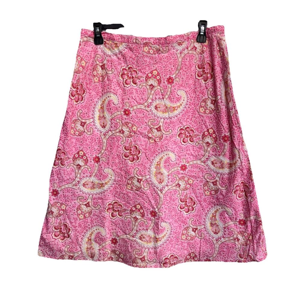 Tommy Hilfiger Pink Paisley A-Line Skirt 100% Cotton Size 8 Preppy Boho Costal